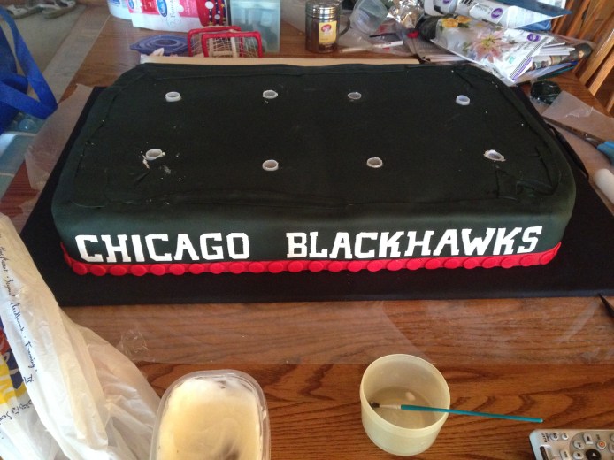 finished blackhawks cake base