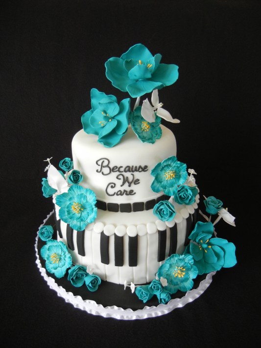 teal gum paste flowers music cake