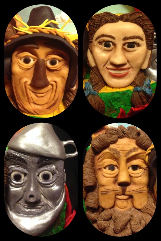 wizard of oz cake character faces made of modeling chocolate