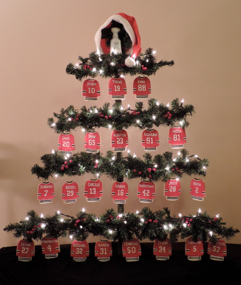blackhawks jersey cookie christmas tree