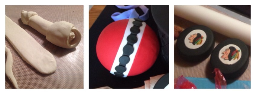 dog bone toy and pucks made of fondant