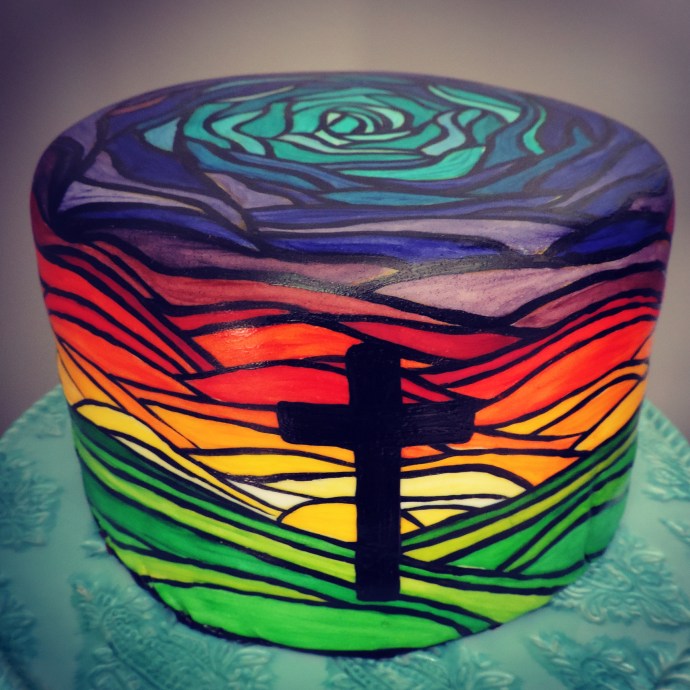 Easter cake painted stained glass
