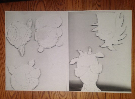 sketch of punk farm animals for fondant cake