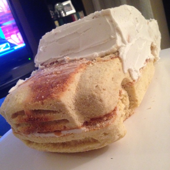 police car cake carving with frosting